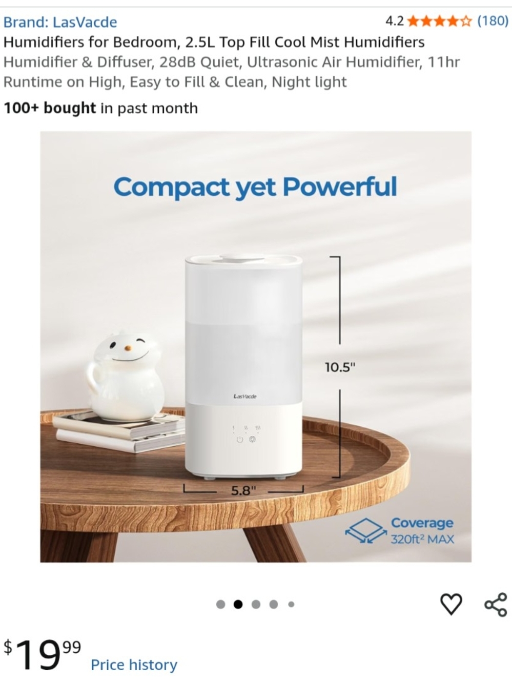 White Cool Mist Humidifier - 2.5L Top Fill